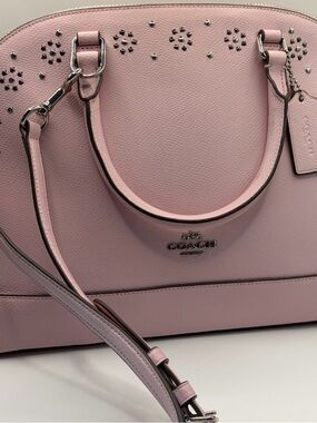 COACH Light Pink Pebbled Leather Satchel with Stud Accents